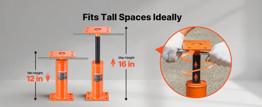 VEVOR Hausbodenheber, 53"-93" Höhenbereich, 18000 lbs maximale Tragfähigkeit, verstellbarer Stützträger Kellerheber Pfosten für Nivellierung, Hebestütze Stahl teleskopierbarer Hebepfosten für temporäre Unterstützung, 12-16 Zoll&9700 lbs