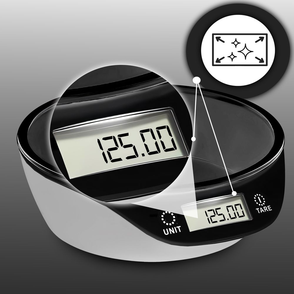 Digitale Küchenwaage mit Schüssel Digitalwaage mit LCD Display und Tara-Funktion Elektronische Waage bis 5kg Lebensmittelwaage Schwarz Retoo