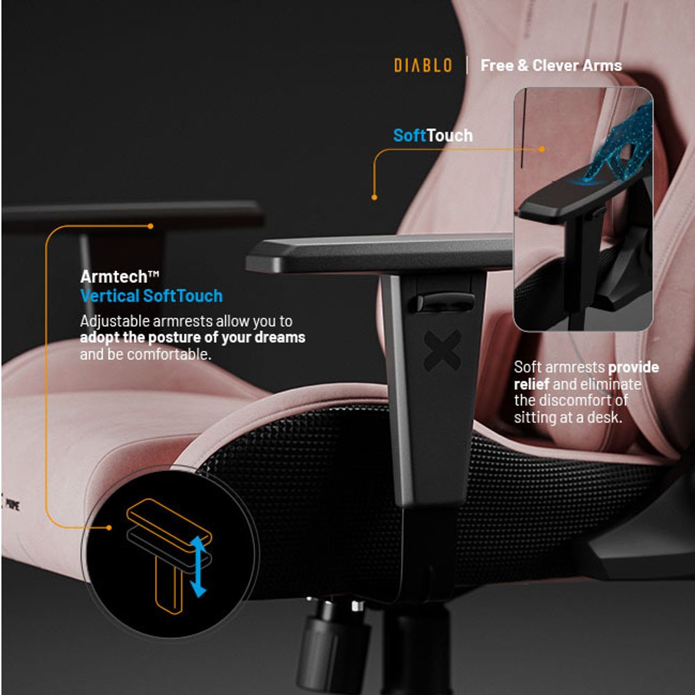Diablo X.One Prime Gaming Stuhl Bürostuhl Schreibtischstuhl mit Kühlfunktion, Größe Normal, Farbe Rosa
