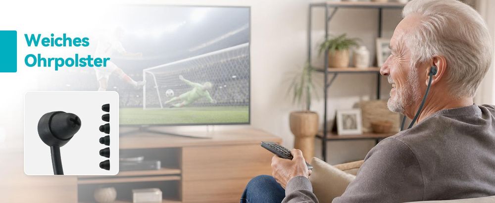 Retekess TA008 TV Kopfhörer, In-Ear mit Hörunterstützung, 2,4 GHz niedrige Latenz, unabhängige Lautstärkeregelung für LR, Funkkopfhörer für Senioren