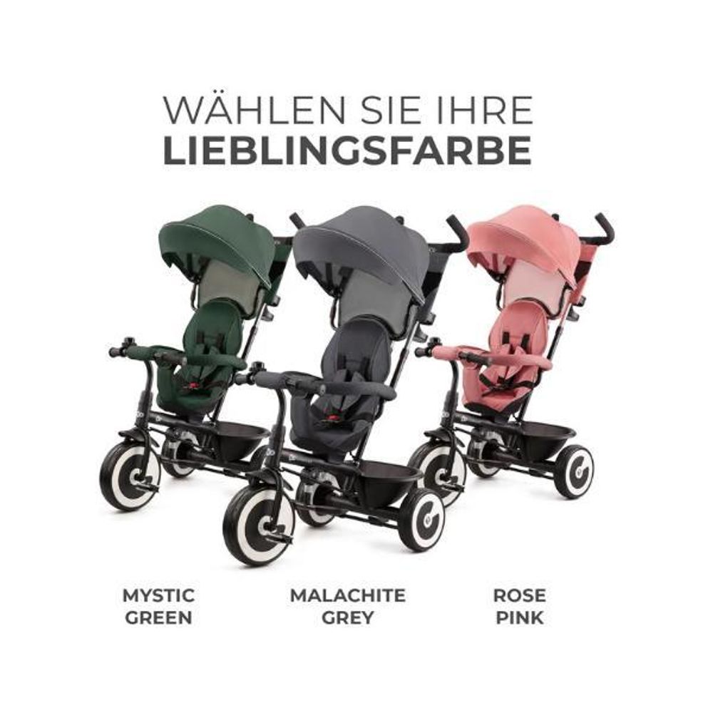 Kinderkraft ASTON - Dreirad - drehbarer Sitz - große unzerstörbare Räder - klappbar - Sicherheitsgurte - verstellbarer Elterngriff - Zubehör - Grau