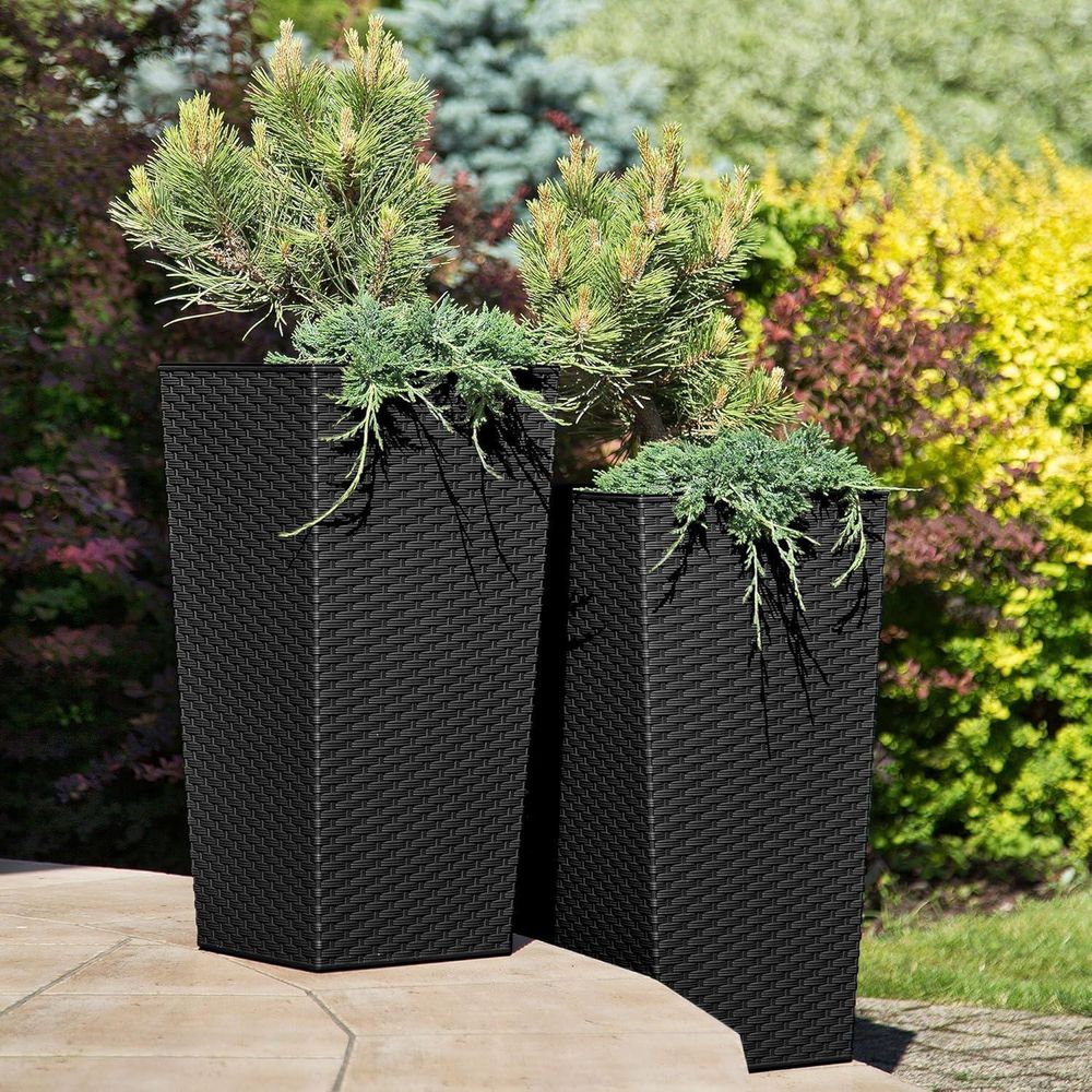 KADAX Rattan-Blumentopf-Set "Pesaro", Kunststoff-Blumentopf, Mokka, 3er Set