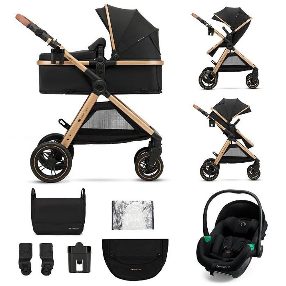 Kinderkraft multifunktionaler 3-in-1-Kinderwagen ESME PRO – bis 25 kg – Babywanne mit Belüftung – Travel System – Buggy & MINK PRO 2 i-Size Autositz