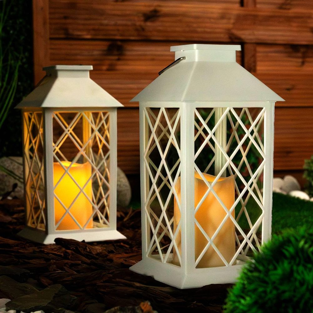 LUMILED Solarlaterne für Außen Solar Laternen für Draußen 2x LED Glas Laterne Solarleuchte mit Kerze Flacker Effekt Kerze IP44 Vintage weiß