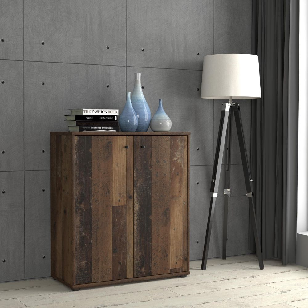 TEMPRA2 – Kommode im Old-Wood-Vintage-Look mit 2 Türen und robustem Oberboden