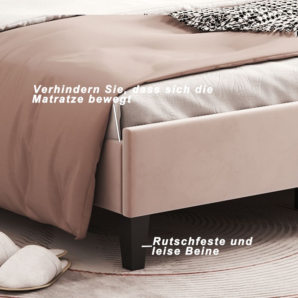 Flieks Polsterbett mit Blumenform-Kopfteil und Lattenrost Doppelbett Kinderbett Samt 140x200cm