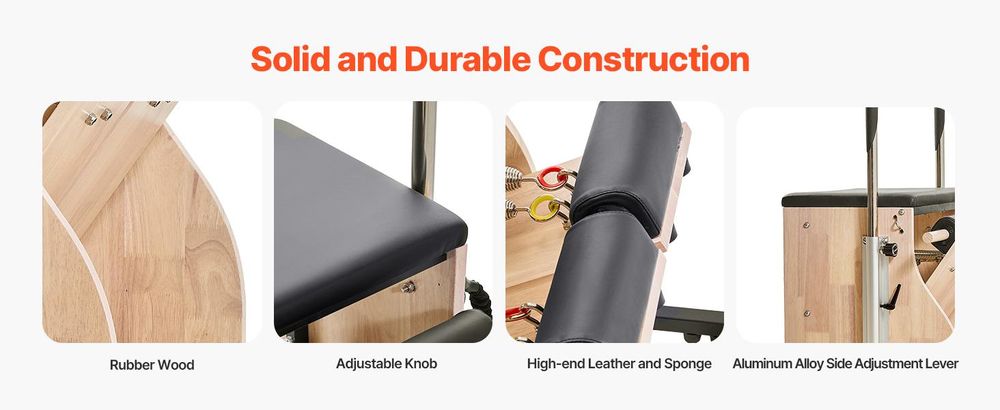 VEVOR Pilatesstuhl, Split-Pedal Stabilitätskombinationsstühle mit Griffen, Gummiholzrahmen Yoga Fitness Trainer, Übungsreformer, Pilates Widerstands-Workout-Ausrüstung, für das Home Gym Studio Workout