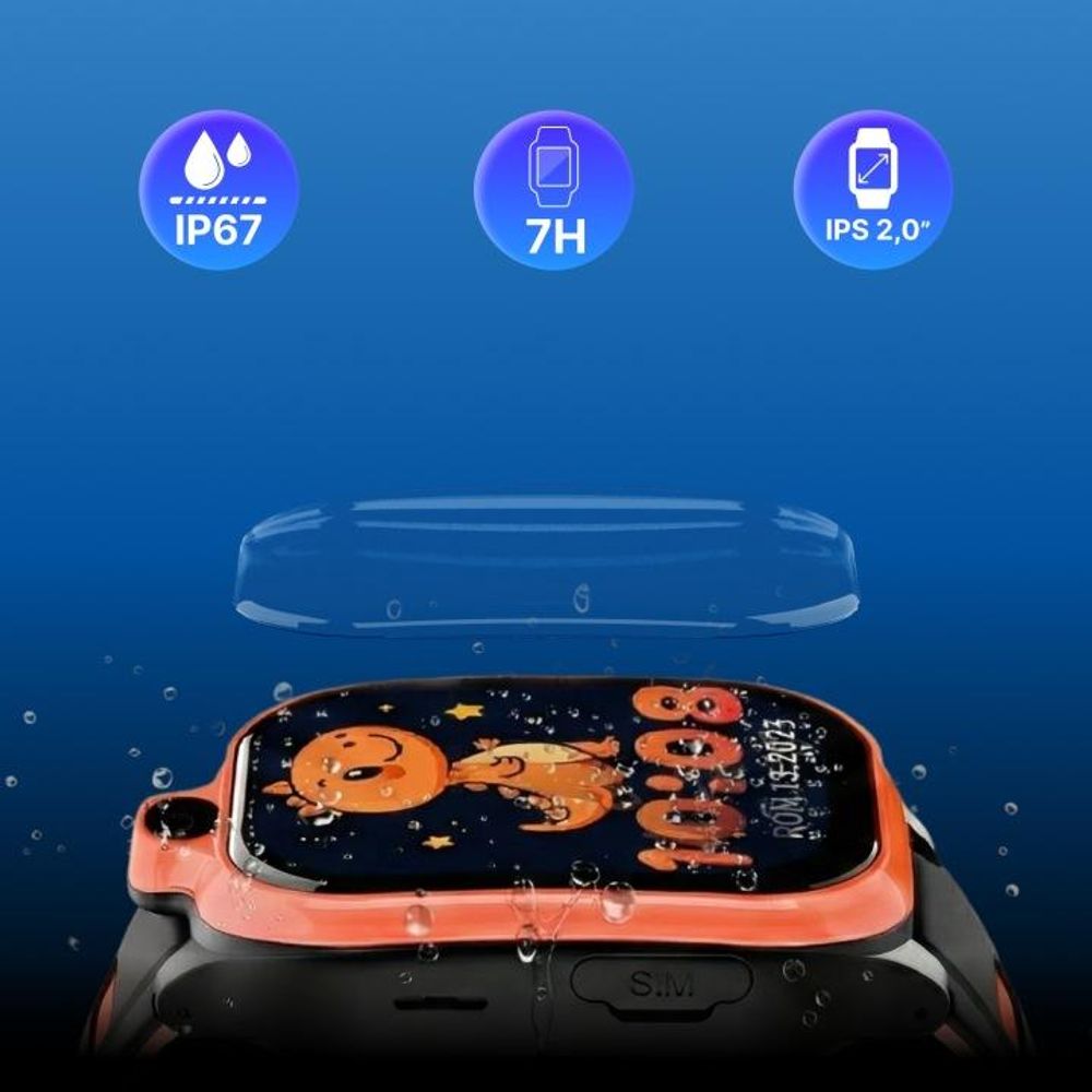 Smartwatch Forever GPS WiFi 4G Kids Boost KW-530 Orange Android KI SOS IPS 2,0" nanoSIM 2 Mpx G-Sensor IP67 GeoFencing Videoanruf 800 mAh