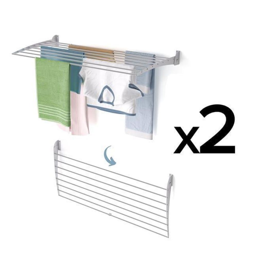 2x Wäscheständer an der Wand montierbar, zusammenklappbarer Trockner – Foxydry Fold Down 116 cm weiß