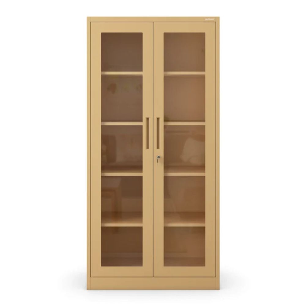 Jan Nowak Aktenschrank Medizinschrank Büroschrank Flügeltürschrank Glasvitrine 4 Fachböden Stahl Abschließbar 185 cm x 90 cm x 40 cm Farbe: Beige