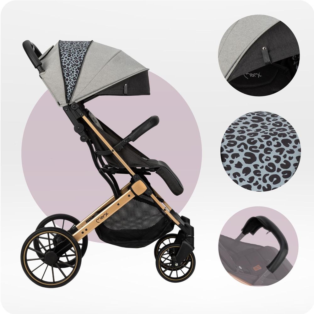 MoMi ESTELLE DAKAR – Ultraleichter Baby Kompaktbuggy mit XL-Rädern, Einhand-Faltung & Trolley-Funktion, inkl. Zubehör, ideal für Reisen – Grau