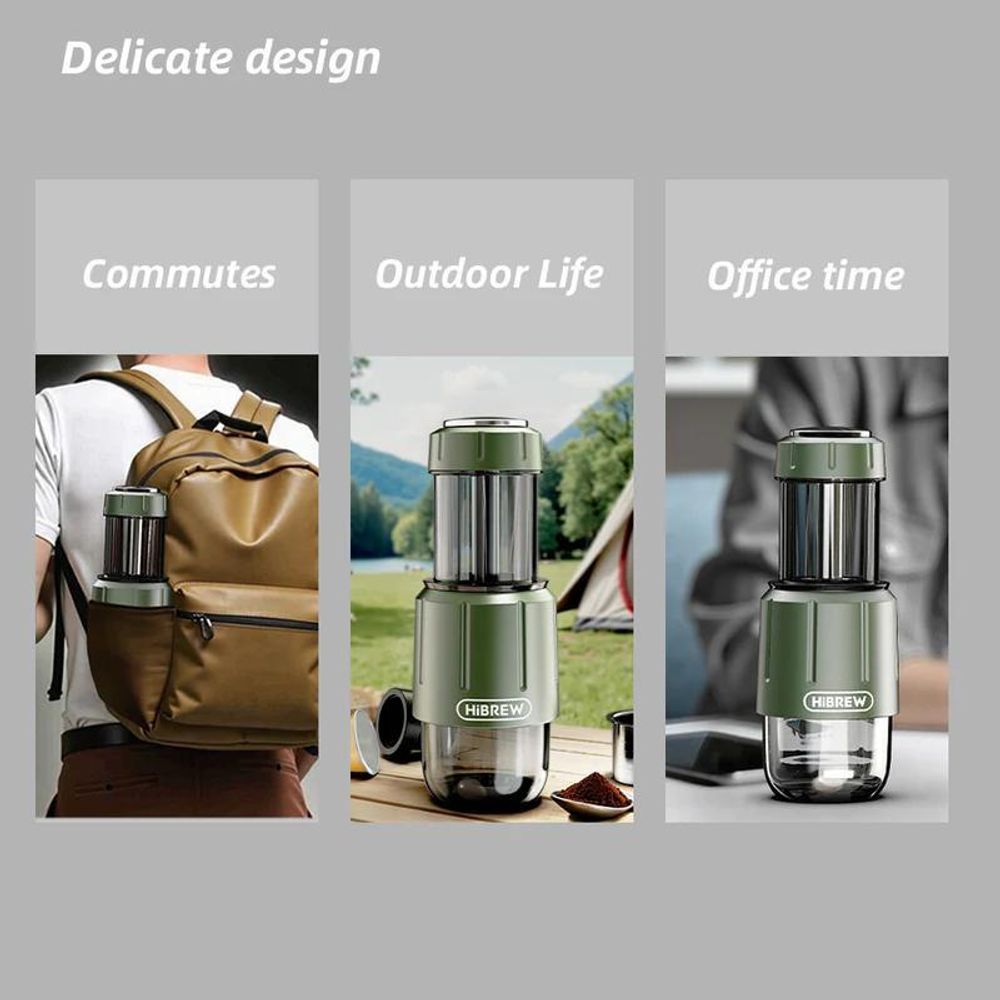 HiBREW H4D 2-in-1 Tragbare Espressomaschine für Kapseln & Kaffeepulver, 8–15 Bar Handpumpe, 80ml Wassertank, inkl. 160ml Tritan-Tasse, Manuelle Reise-