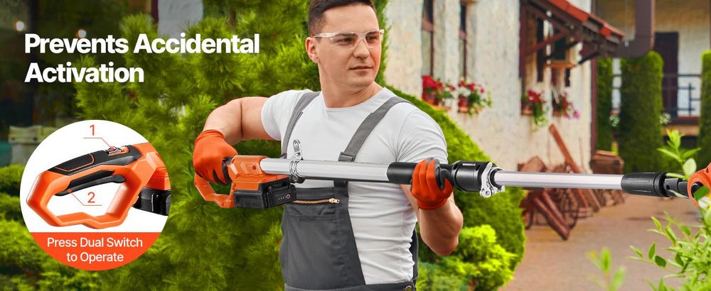 VEVOR Elektrischer Heckenschneider, 1200 U/min, 1,9 - 2,4 m ausziehbar, Stangenheckenschneider für hohe Äste, 20V Akku, kabelloser Heckenschneider mit 50 cm Klinge, 5 Winkel verstellbar für Garten, Hoher Ast, 20 Zoll