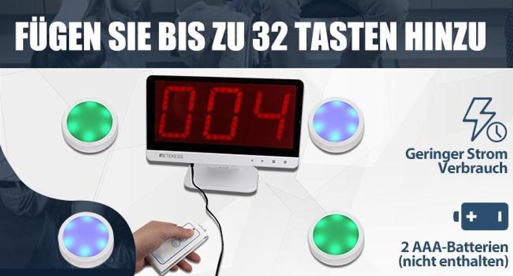 Retekess TM101 Wireless Response Buzzer System, Game Show Buzzers, Summer für Familienfeiern, bis zu 32 Tasten Hinzufügen, für Wettbewerbe