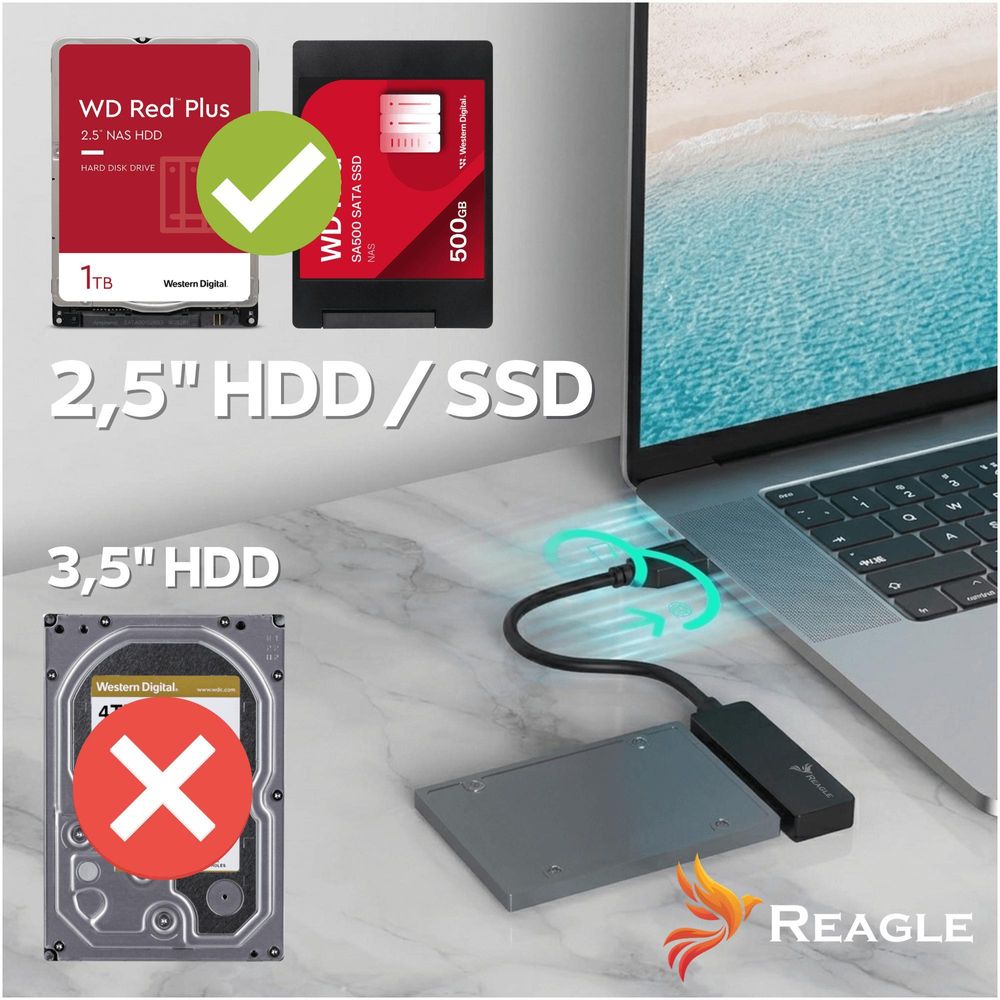 Reagle SATA auf USB Adapter 2,5 Zoll SSD HDD USB-C 3.1 5Gbps Festplatten Adapter Kabel kompatibel Windows Mac Linux Plug & Play