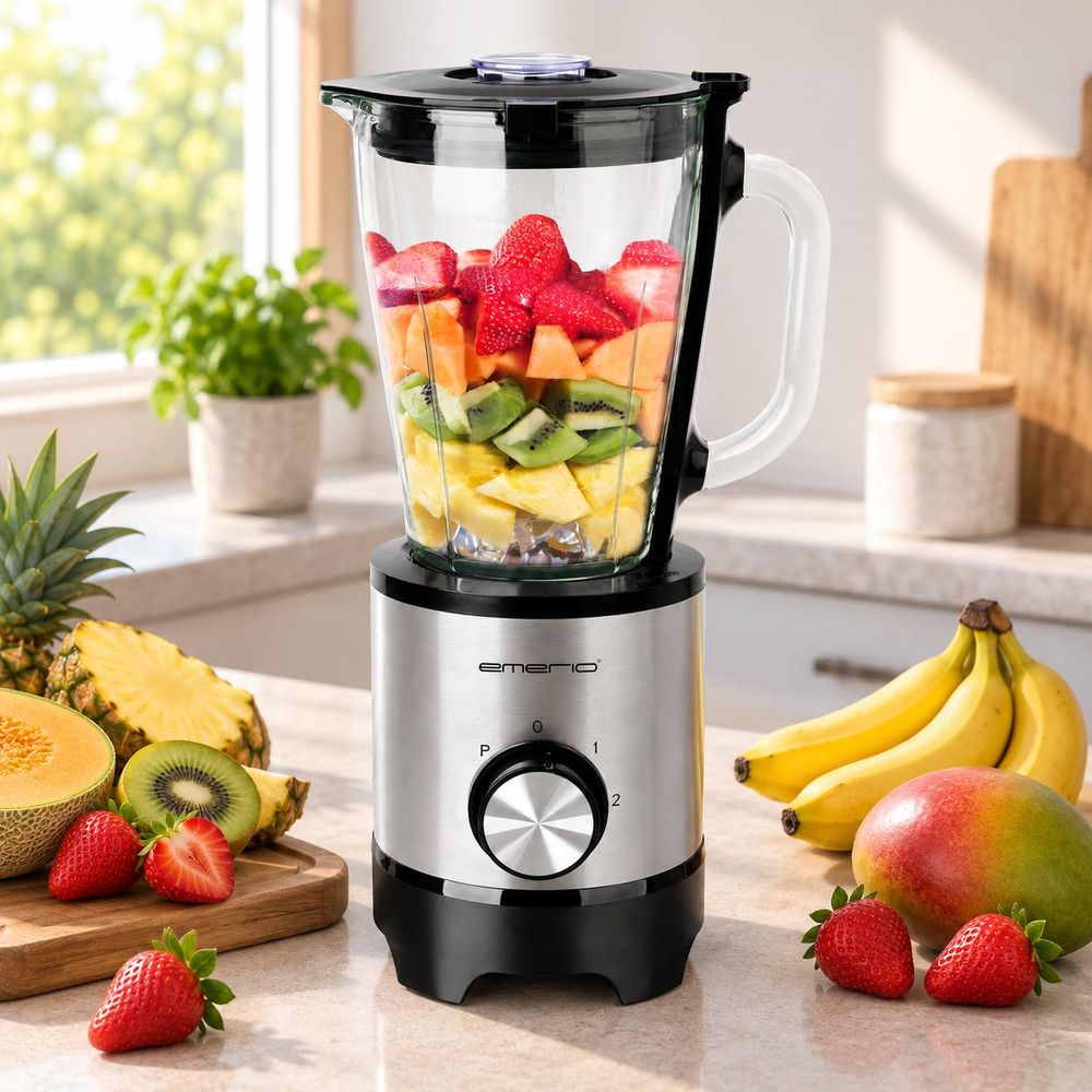 Emerio Blender BL-130988 – 1,5 L – 500 W – Glazen Kan – RVS – Zwart/Zilver