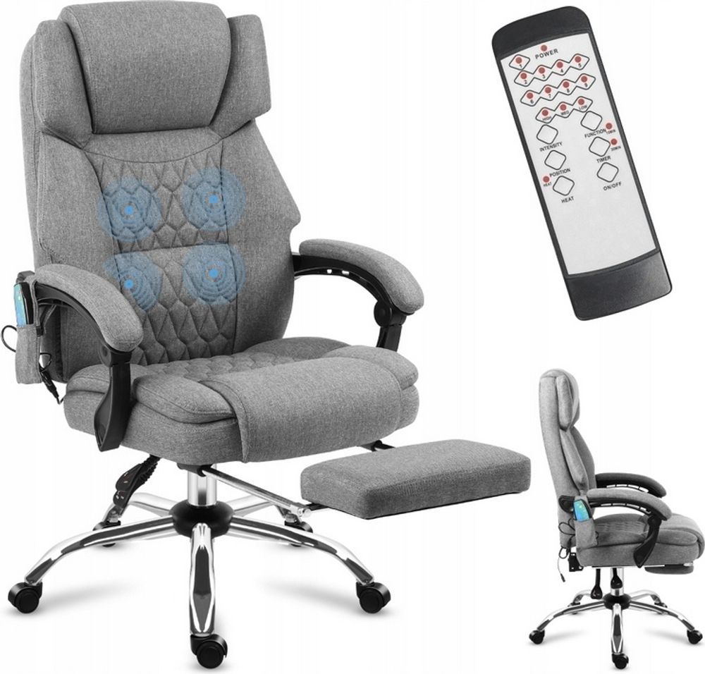 Mark Adler Boss 6.0 | Bürostuhl Massagesessel Ergonomischer Chefsessel | Massagefunktion | Fußstütze | Wärmefunktion | Drehbar | Stoff | Grau