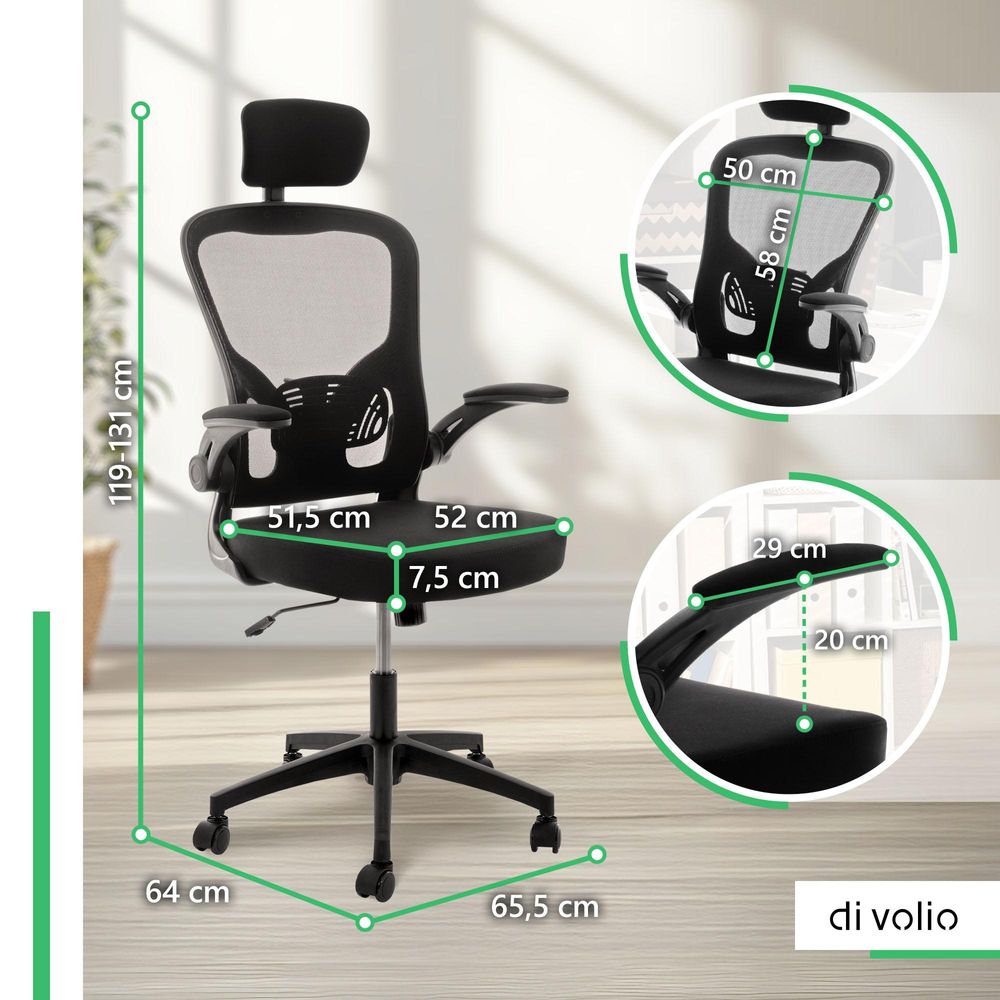 di volio kancelárska stolička  Praso, ergonomická kancelárska stolička s viacerými možnosťami nastavenia - výška, nastaviteľná hlavová a bedrová opierka, max. 150 kg