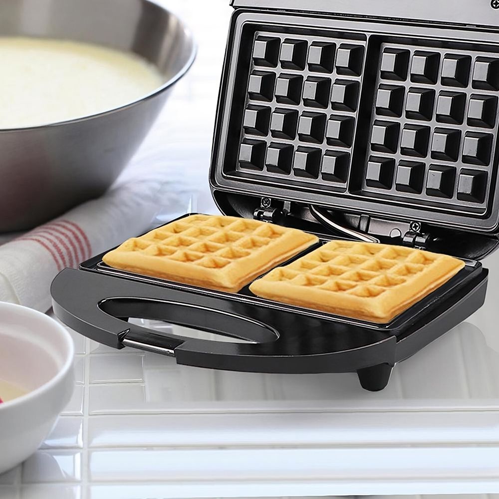 Waffeleisen Waffelautomat Waffeltoaster für 2 Belgische Waffeln Wafflemaker Doppelwaffeleisen 750 Watt 220 V Schwarz Retoo