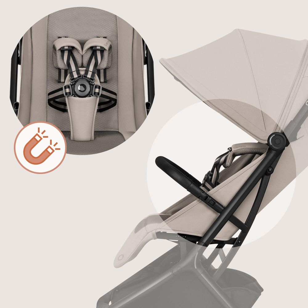 Lionelo Sia Buggy ultraleicht 5,9 kg, kompakt klappbar 18x51x49 cm, Einhand-Faltung, UPF50+, ER-Räder, Dri-Seat, Zubehör-Set - Beige Sand