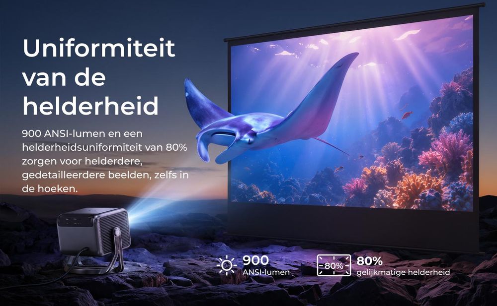 ULTIMEA Nova C40 Smart Beamer met Google TV, 900 ANSI lumen, Full HD 1080p, 4K-decodering, 360° draaibaar, ToF-autofocus, Dolby Audio