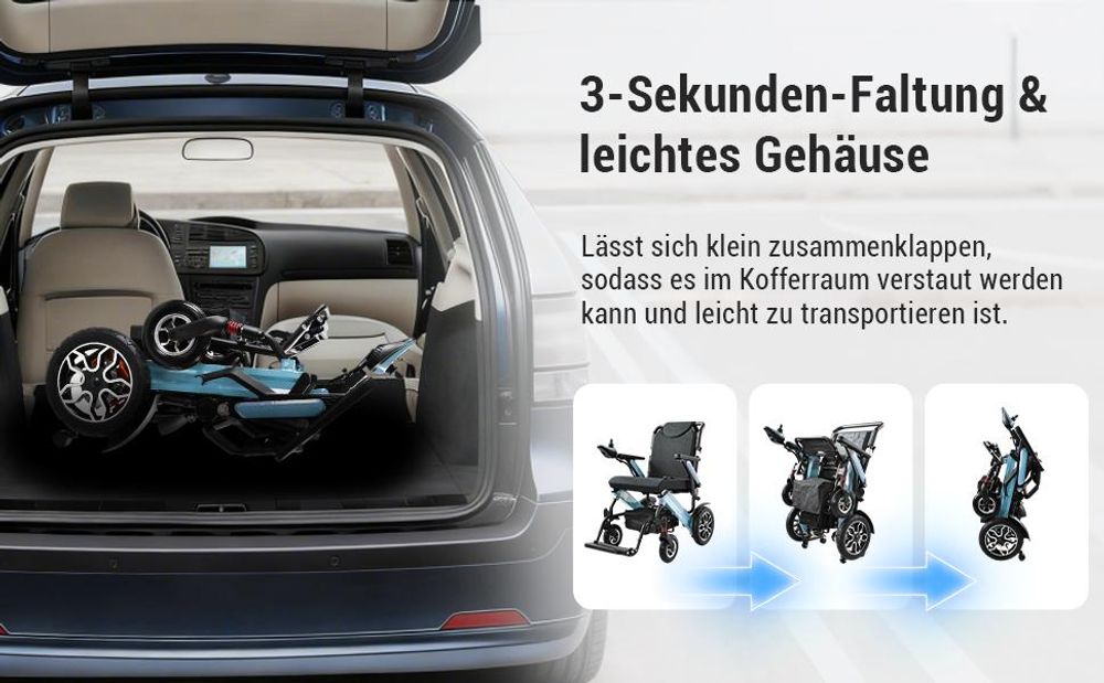 ZYGENAIR Elektrorollstuhl Blau - Schneller Faltmechanismus – kompakt und leicht transportabel