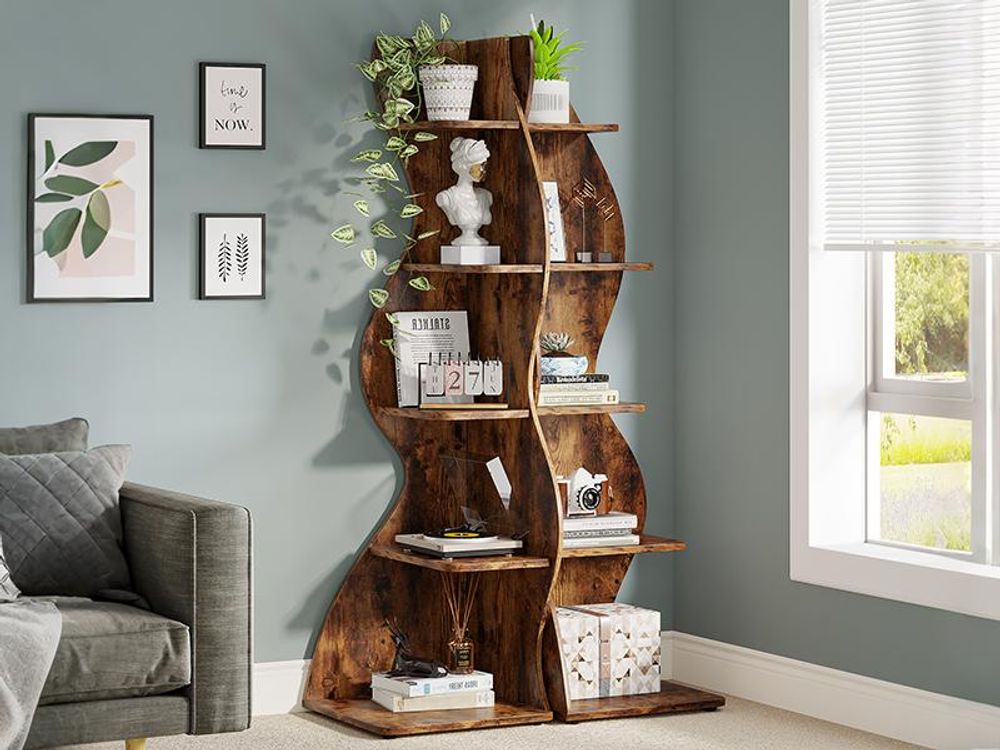 Tribesigns Eckregal, 183 cm hoch, Lagerregal, Bücherregal, Pflanzenständer, Organizer-Einheit, 5 Stufen, Modern, für Zuhause, Büro, Wohnzimmer, Braun