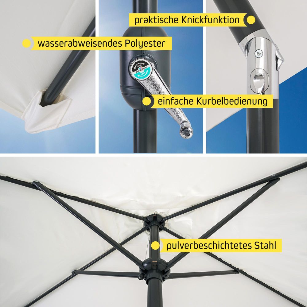 Sonnenschirm Balkon 2,3x1,3 m rechteckig knickbar mit Kurbel UV-Schutz grau paramondo parajuna