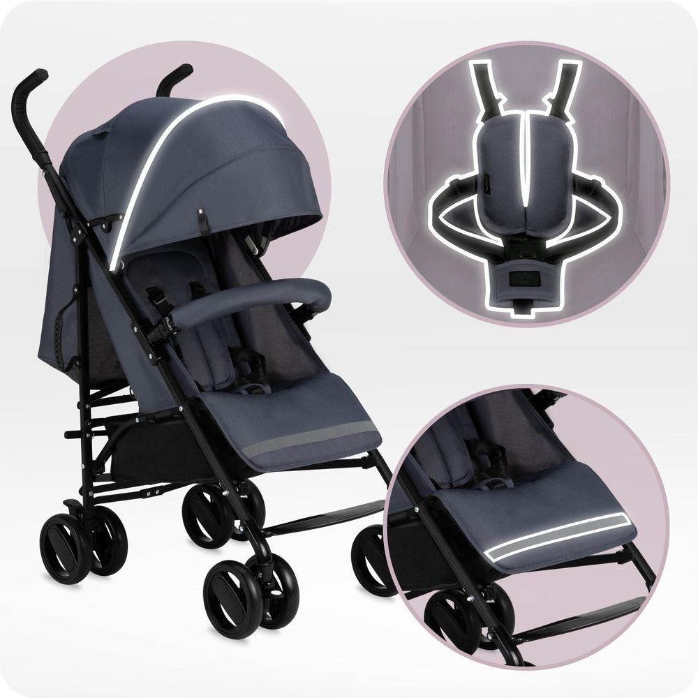 MoMi AKIRA Buggy Kinderwagen – Zusammenklappbar, Leicht 6,7 kg, Moskitonetz, Regenschutz, Korb, Tasche – Grau