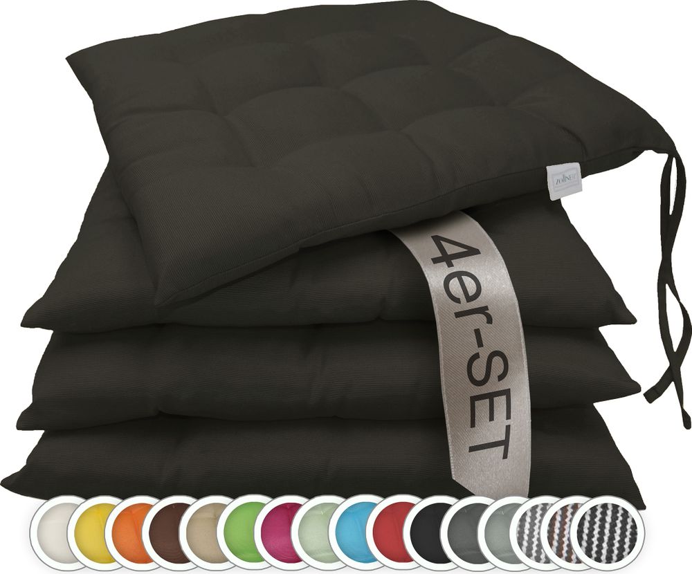 Sitzkissen Stuhlkissen 4er Set, ca. 40x40 cm, schwarz