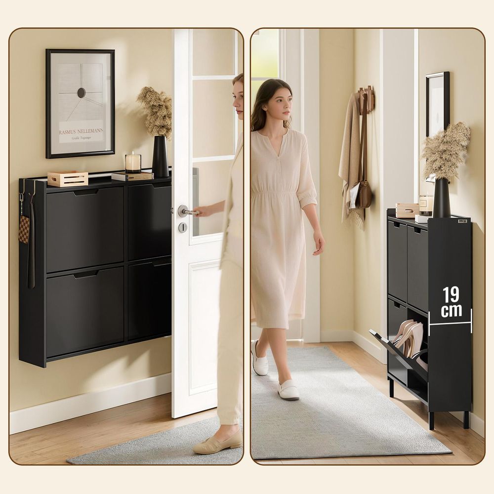SoBuy Schuhschrank Aufbewahrungsmöbel Schwarz Skandinavisch FSR100-E-SCH
