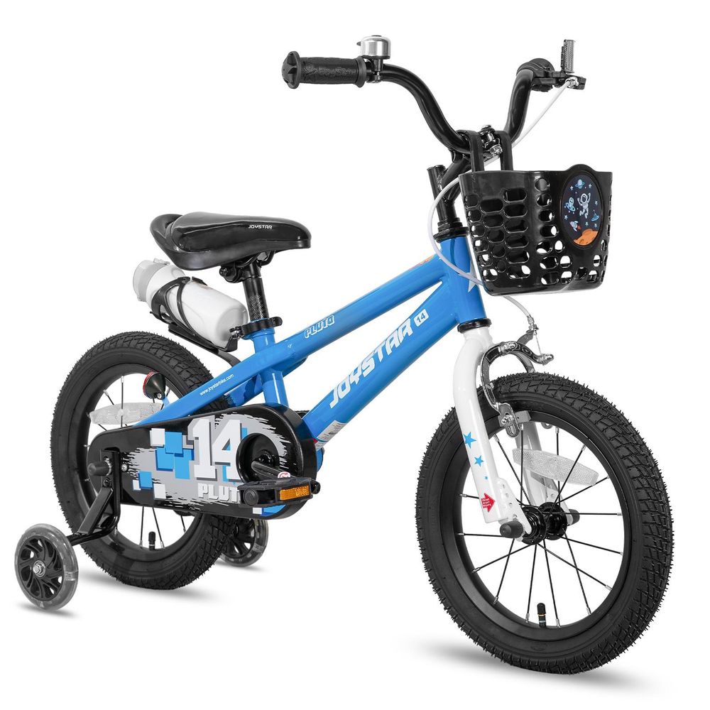 JOYSTAR Pluto 20 Zoll Kinderfahrrad mit beleuchteten Stützrädern, Korb, Flaschenhalter, Kinderfahrrad für Jungen und Mädchen 3-12 Jahre, Blau