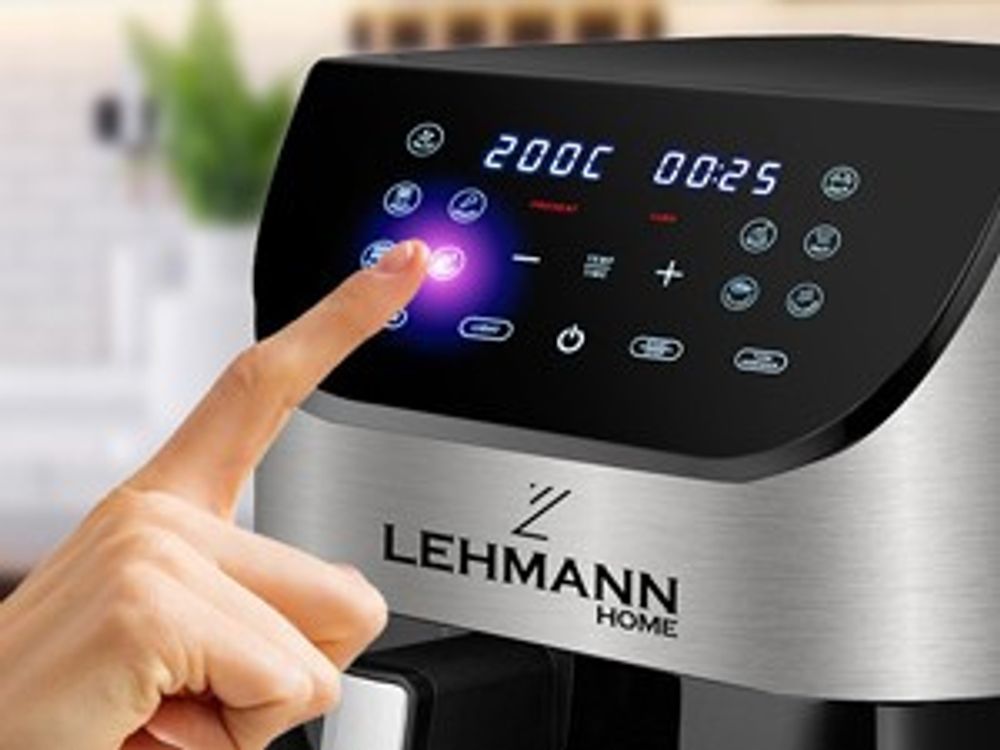 Lehmann 6L Heißluftfritteuse mit Sichtfenster, 1500 W Friteuse Heissluft mit 10 Programmen, ohne Öl, 76-200°C Airfryer, Timer und Touch-Display