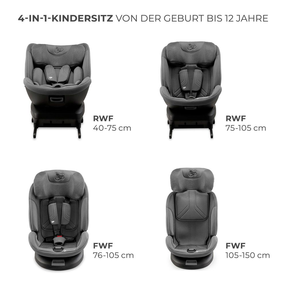 Kinderkraft XPEDITION 3 i-Size - Autositz 40-150 cm - 360° drehbar - RWF bis 22 kg - SPS+ und H-GUARD+ Systeme - Ergonomisch - Atmungsaktiv - Grau