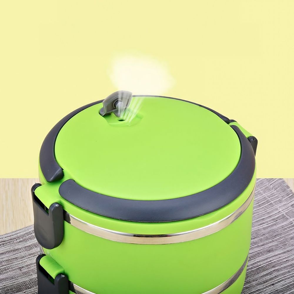 Edelstahl Thermo Lunchbox Tragbarer Isoliert Behälter Lebensmittelbehälter 3 Schicht Wärmer Behälter Lunchbehälter Speisebehälter Grün Retoo