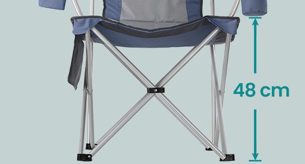SONGMICS Faltbarer Outdoor-Stuhl, breiter Sitz, hohe Rückenlehne, Getränkehalter, Organizer, tragbar, blau-grau