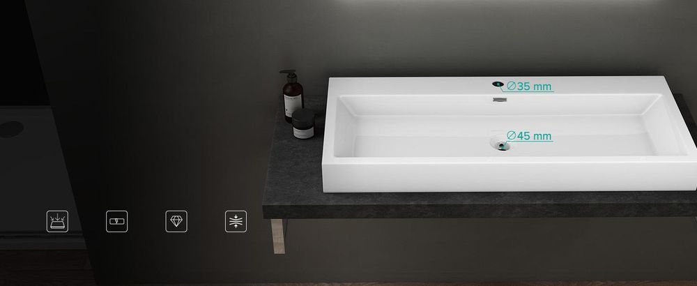 doporro Design Aufsatzwaschbecken Hängewaschbecken Waschbecken Weiß BTH 100x42x10 cm Waschtisch aus Mineralguss Colossum06