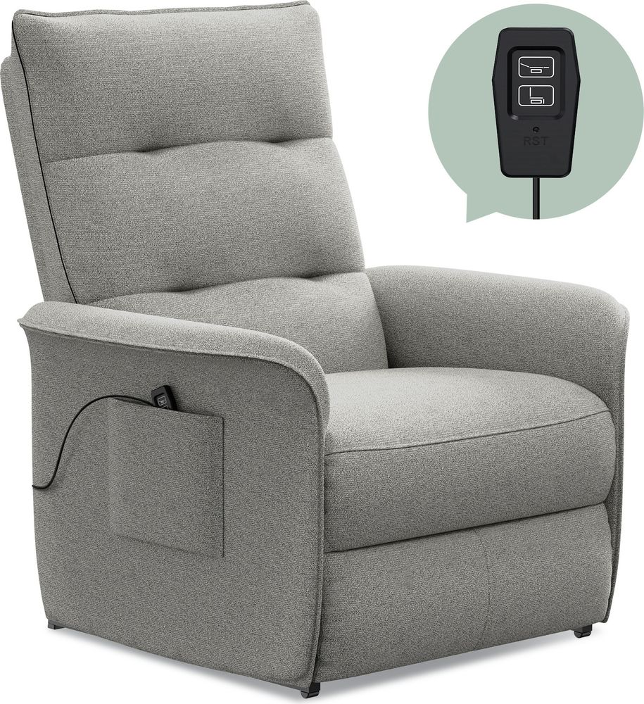 SOFTA Elektrischer Relaxsessel mit Liegefunktion, Verstellbarer TV- & Fernsehsessel 105°–155° Rückenlehne & Fußstütze (Lichtgrau)