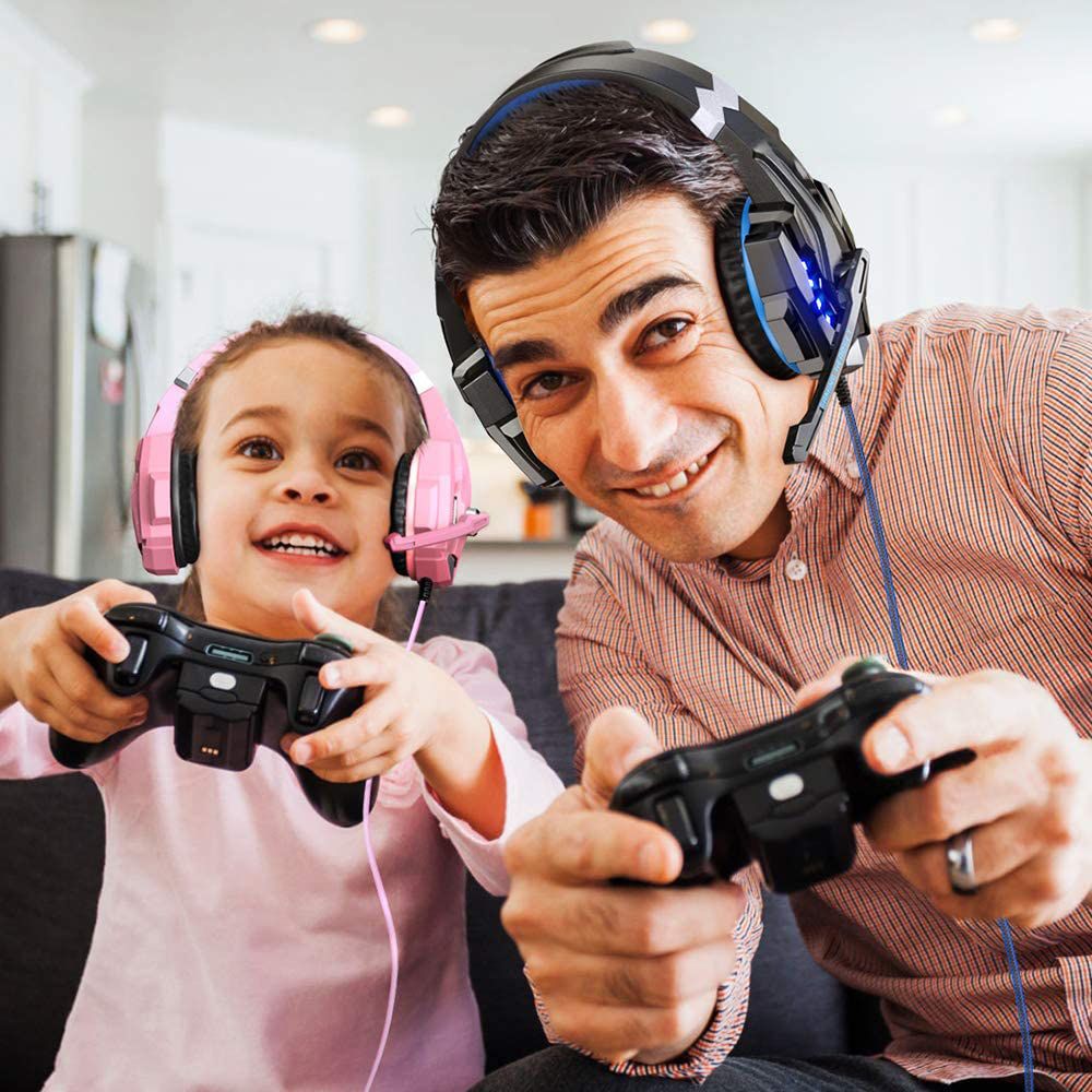 Stereo Gaming Headset Gaming-Headset Kopfhörer mit Mikrofon und Licht Over-Ear Bass Mic Kunstleder PC Laptop Xbox One PS PS4 Tablet Handy TV Retoo