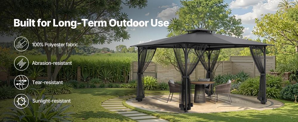 VEVOR Moskitonetz für Pavillon, Mückennetz Ersatz, passend für 365,8x365,8x228,6 cm große Pavillons, Insektenschutz 4-teiliger Seitenwand-Pavillonvorhang