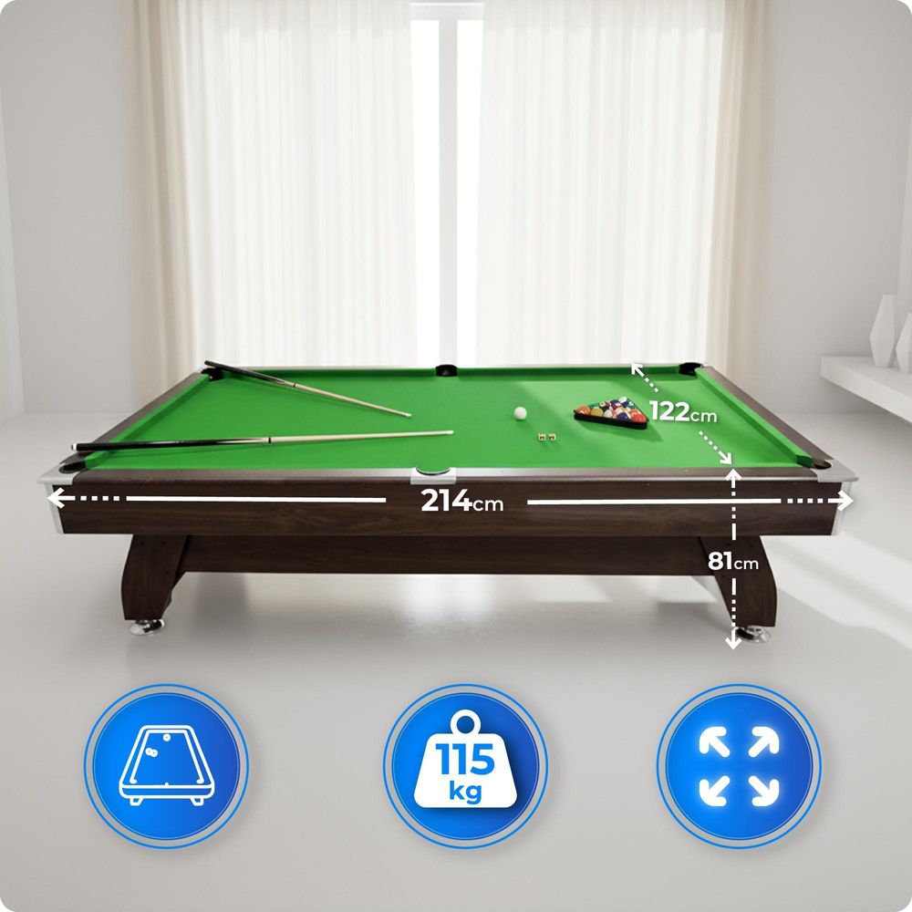 THUNDER® Billardtisch | BOLD-BROWN-8FT | 8FT | Braun | Stabil & Robust | Großformat | Komplettset mit Zubehör | Pooltisch | MDF Spielfeld
