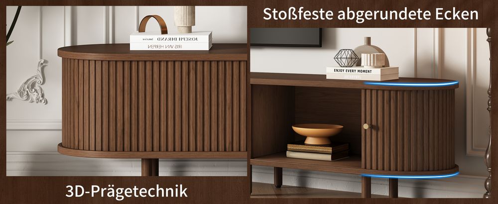 okwish TV-Schrank,Sideboard，Lowboard，Aufbewahrungsmöbel，Schrank mit Stauraum ，TV-Ständer für Wohnzimmer,verstellbare Füße,Rattan flechten， Dunkle Walnuss