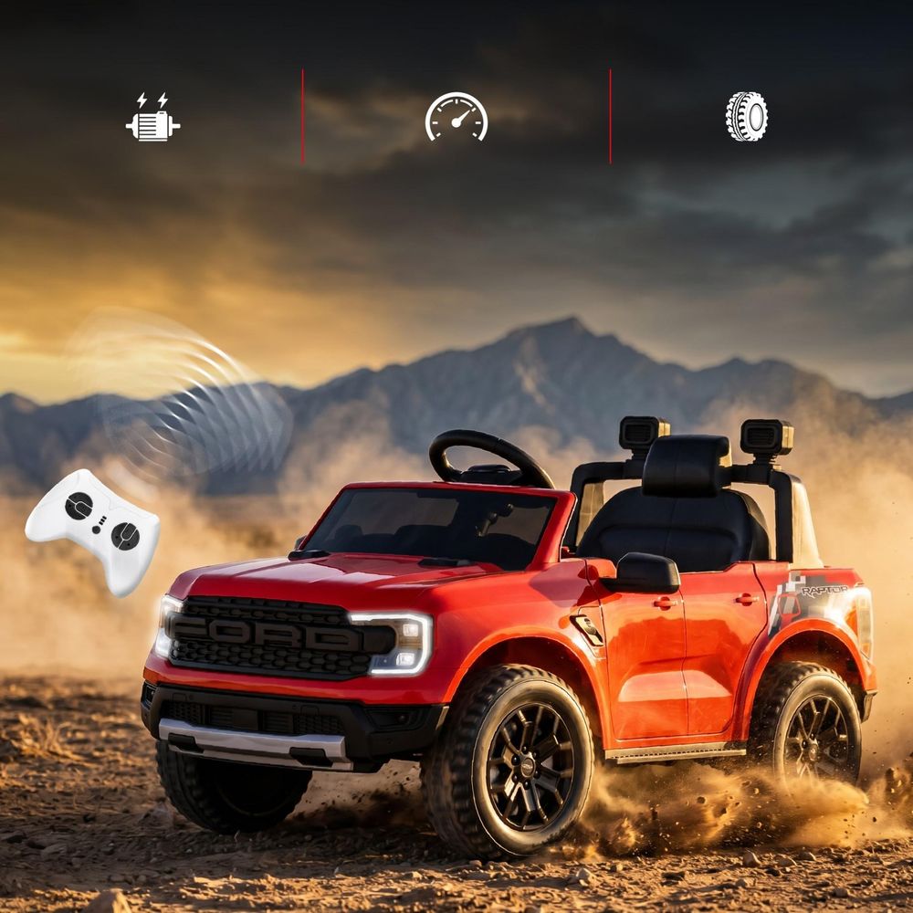Auto Ford Raptor jadące po terenie, widoczny pilot.