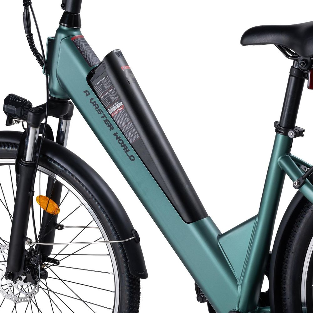 AVDL A32 elektrische stadsfiets, groen, 26 inch, 460 Wh accu, 250 W motor, Shimano 7 versnellingen, schijfremmen, lcd-display