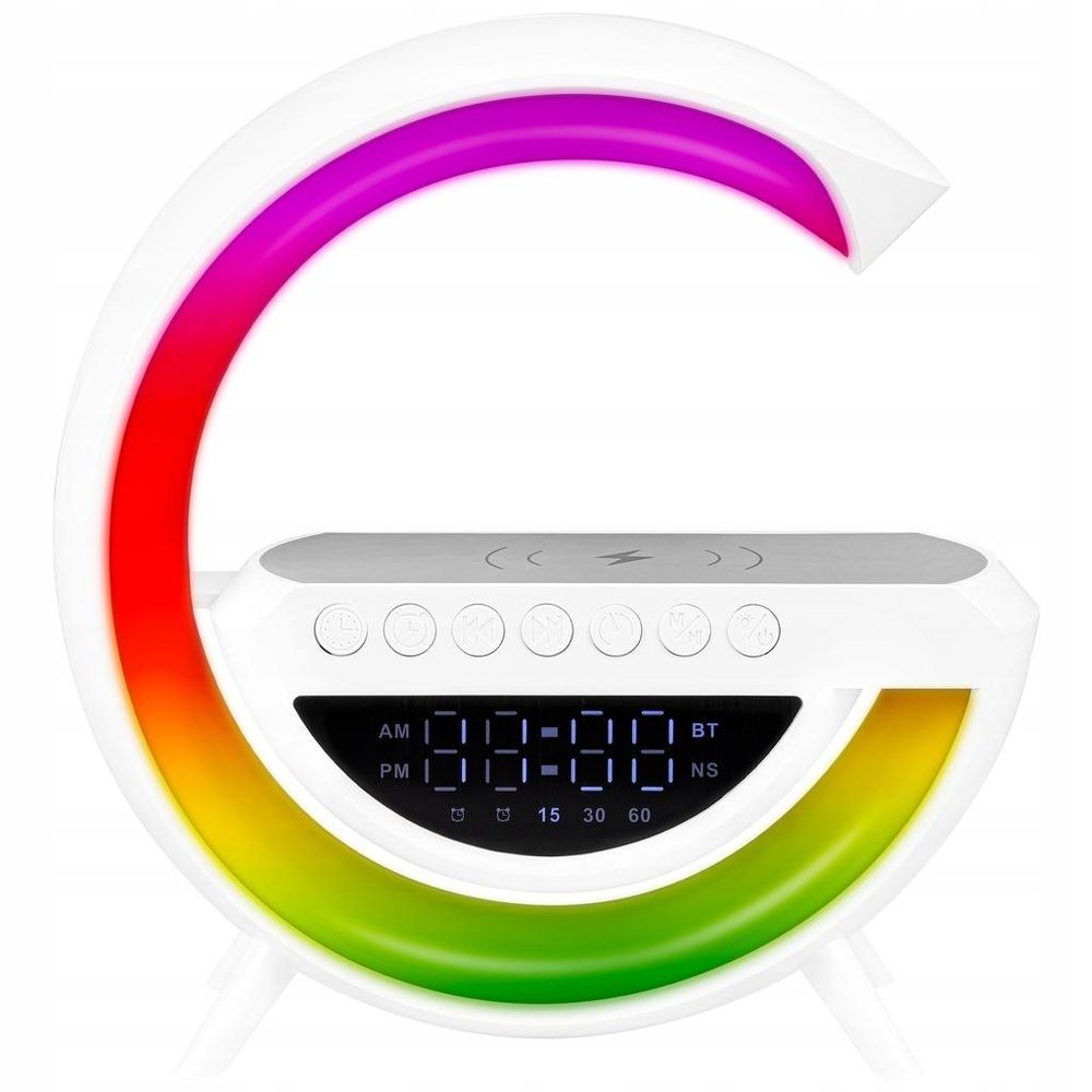 Multifunktionale LED-Nachtleuchte mit Bluetooth-Lautsprecher und Uhr.