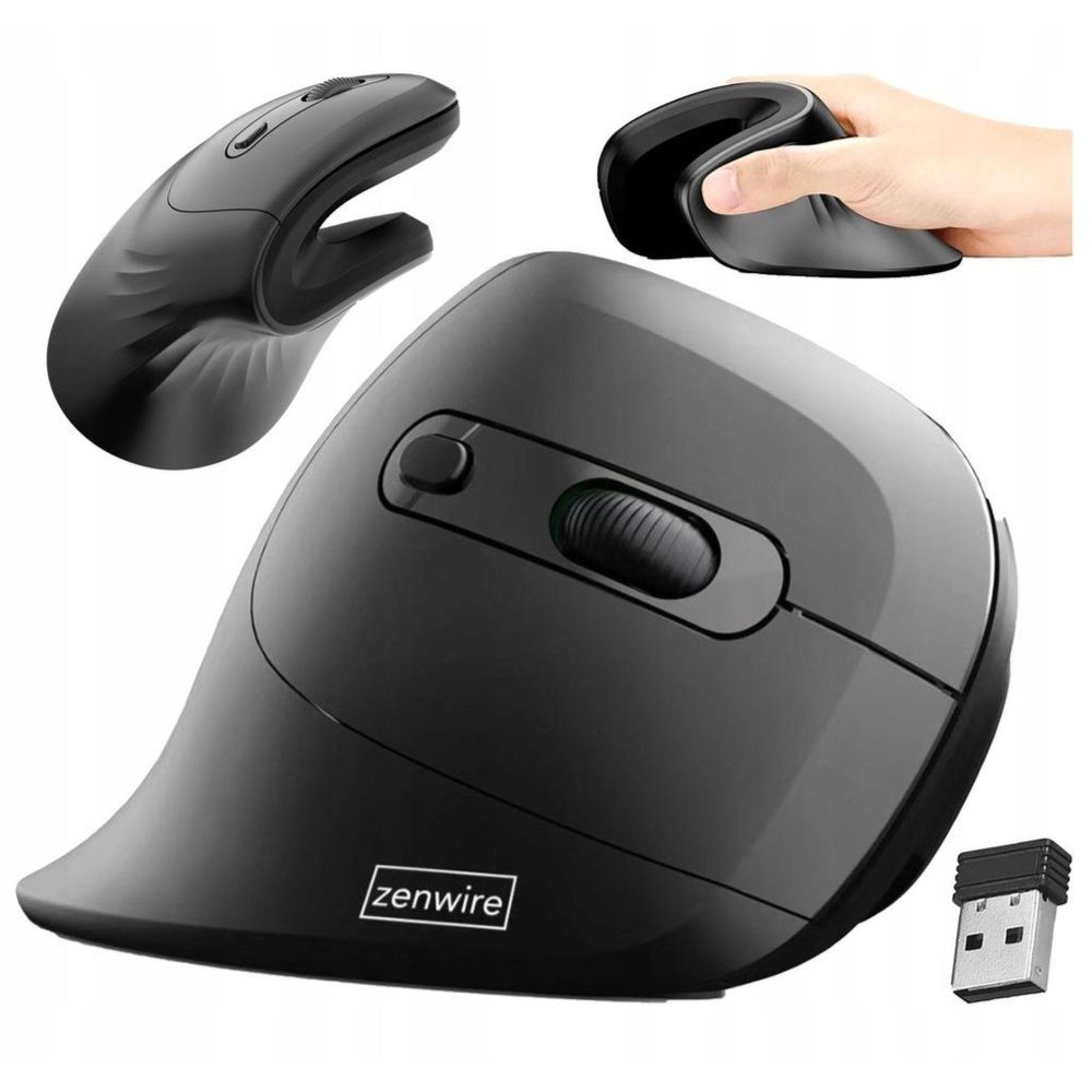 Mouse - Senza fili - Mouse verticale - Per computer e laptop - Nero - Ergonomico