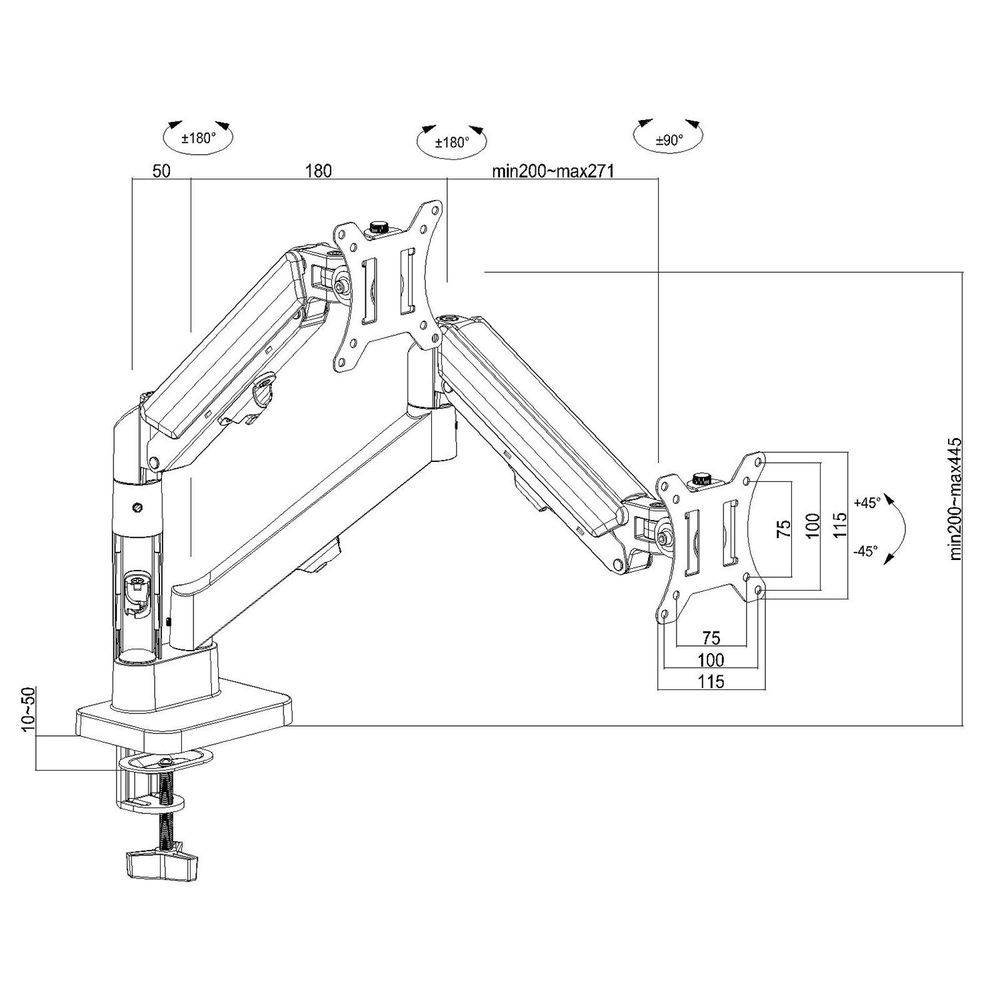 Halterung für 2 Maclean-Monitore Gasfeder 17"-32" 2-10kg schwarz MC-134
