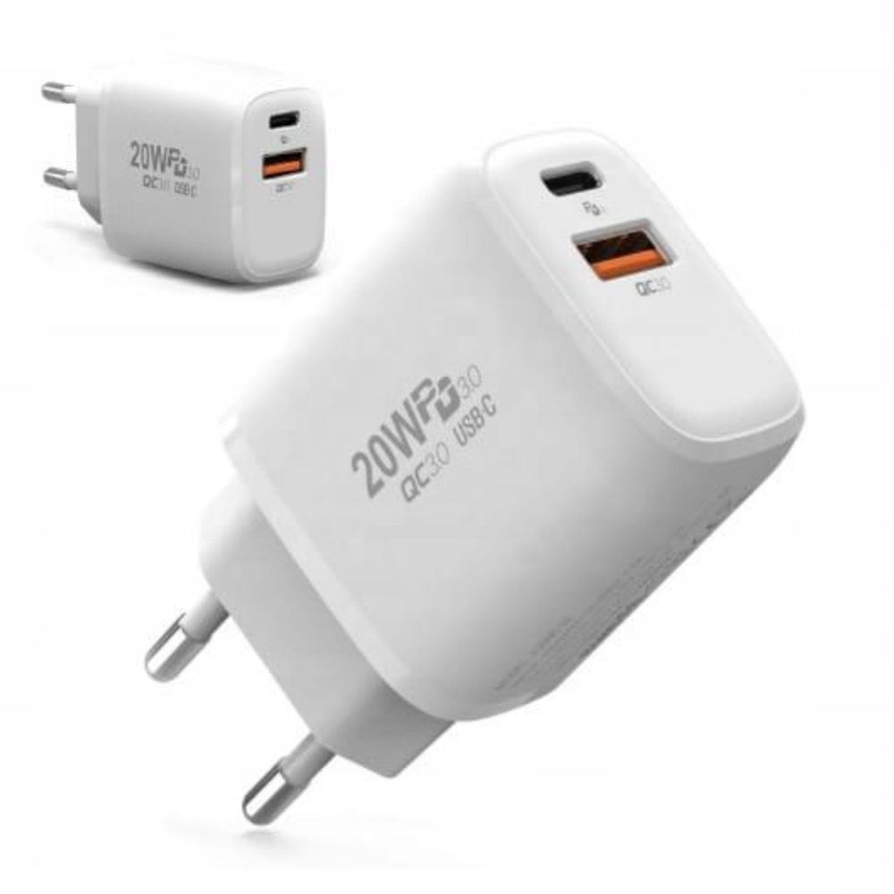 Ładowarka - zasilacz USB-C - 20 W - szybkie ładowanie - biały - do iPhone Samsung