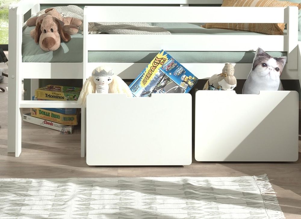 PINO Schubladen-Set 2-tlg. – Bettschubkasten für Kinderzimmer mit Rollfunktion und MDF in Weiß