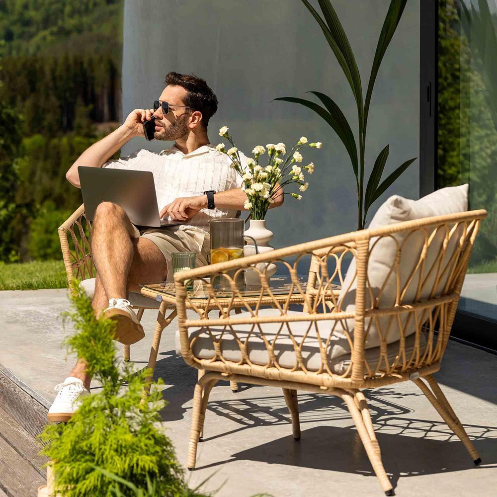 di volio sada zahradního nábytku SAVONA, zahradní nábytek lounge set z polyratanu, jídelní set pro 2 osoby, sedací souprava odolná proti povětrnostním vlivům - konferenční stolek a 2 křesla